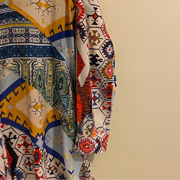 Caleoas Women’s M Tunic Top Shirt Mixed Pattern Button Up Pockets Boho - Picture 7 of 14